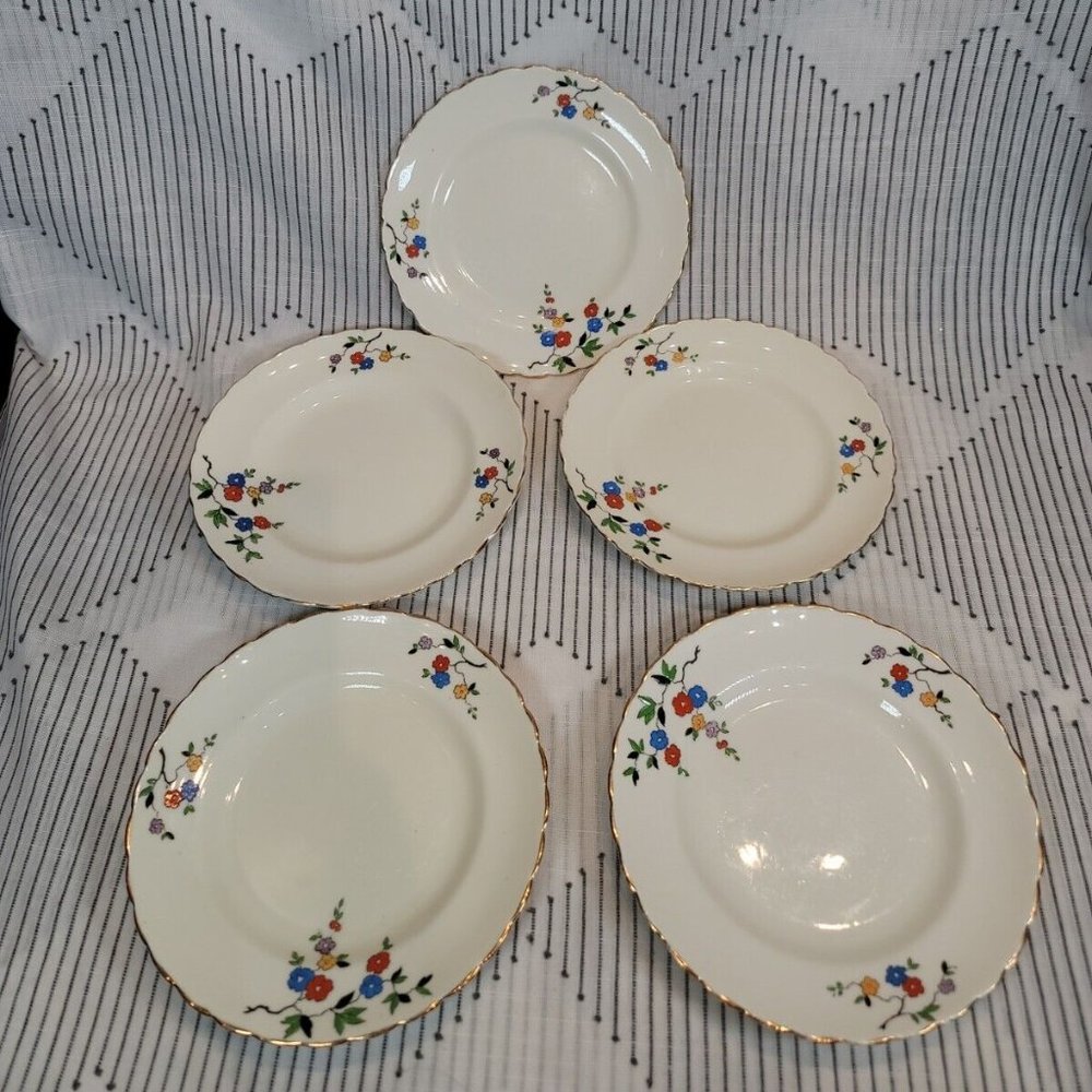 Vintage Tuscan China England Colorful Floral Gold Trim Bread Plates 7" S…
